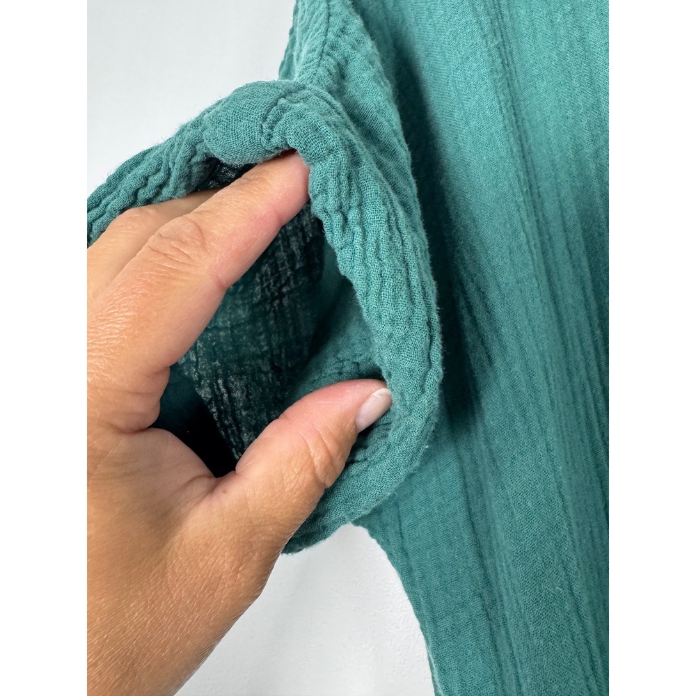 Boho Gap Womens Medium Tall Gauze Mini Dress Teal Green‎ V-Neck Tiered Belted - Picture 10 of 11